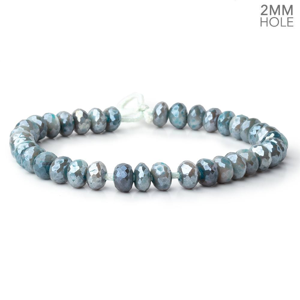 8-8.5mm Mystic Stormy Blue Moonstone 2mm Large Hole Faceted Rondelles 8 inch 36 Beads