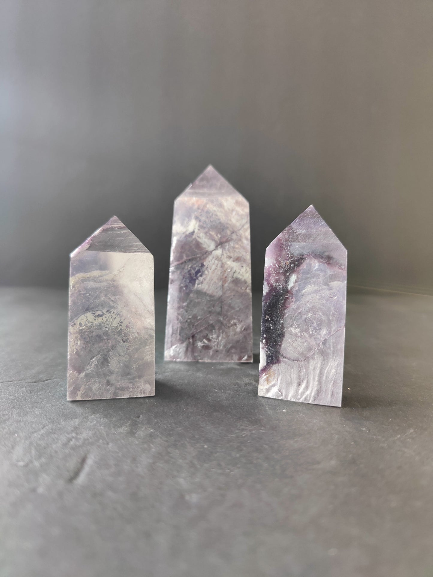 Lepidolite Tower & Heart Sculptures